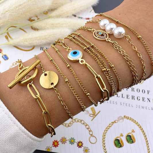 18K Gold Plated Steel Evil Eye Bracelet