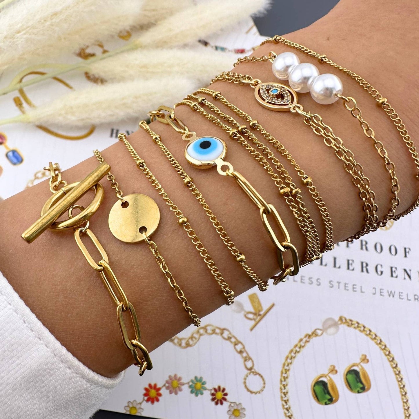 18K Gold Plated Steel Evil Eye Bracelet