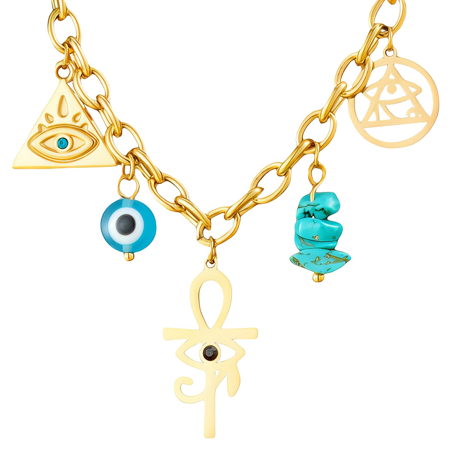 18K Gold Plated Steel Evil Eyes Necklace