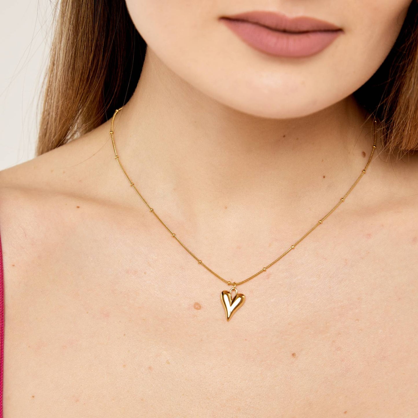 18K Gold Plated Steel Hearts Necklace