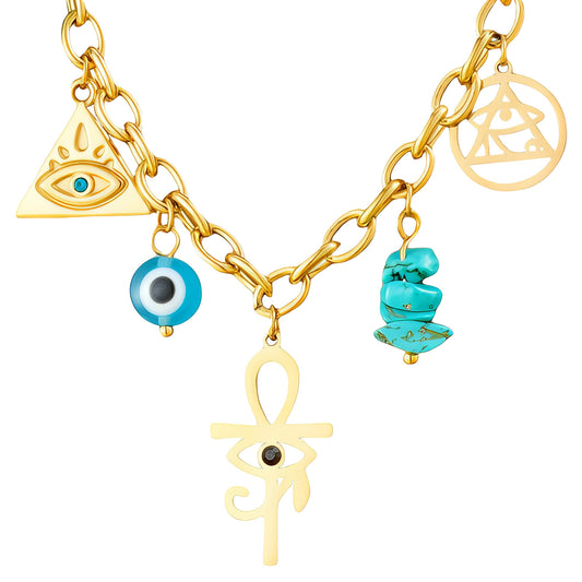 18K Gold Plated Steel Evil Eyes Necklace