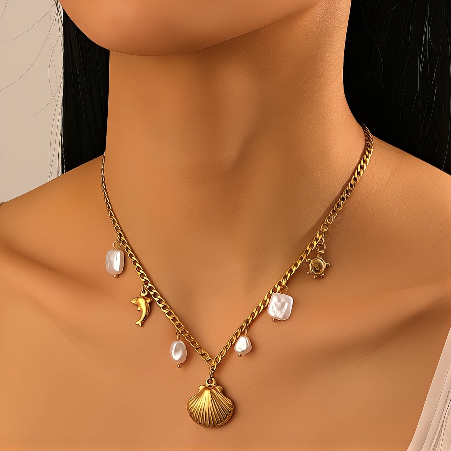 18K Gold Plated Steel Seashell Necklace